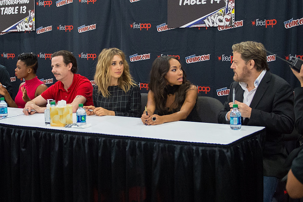 Actors Noah Taylor, Olesya Rulin, Susan Heyward and Eddie Izzard attend 2014 New York Comic Con Day 3 at Jacob Javitz Center on October 11, 2014 in New York City.