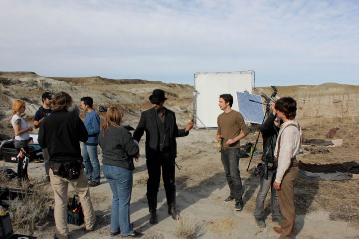 Peter Strand Rumpel getting final touches between takes on North Country Cinema's new gothic western Black hills.