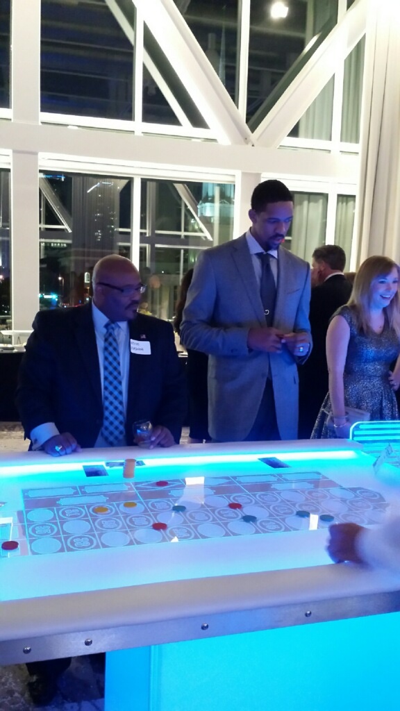 The Orlando Magic hosts a corporate VIP event in the Dr. Phillips Center. Channing Frye & Kevin Rushing enjoy a mock 