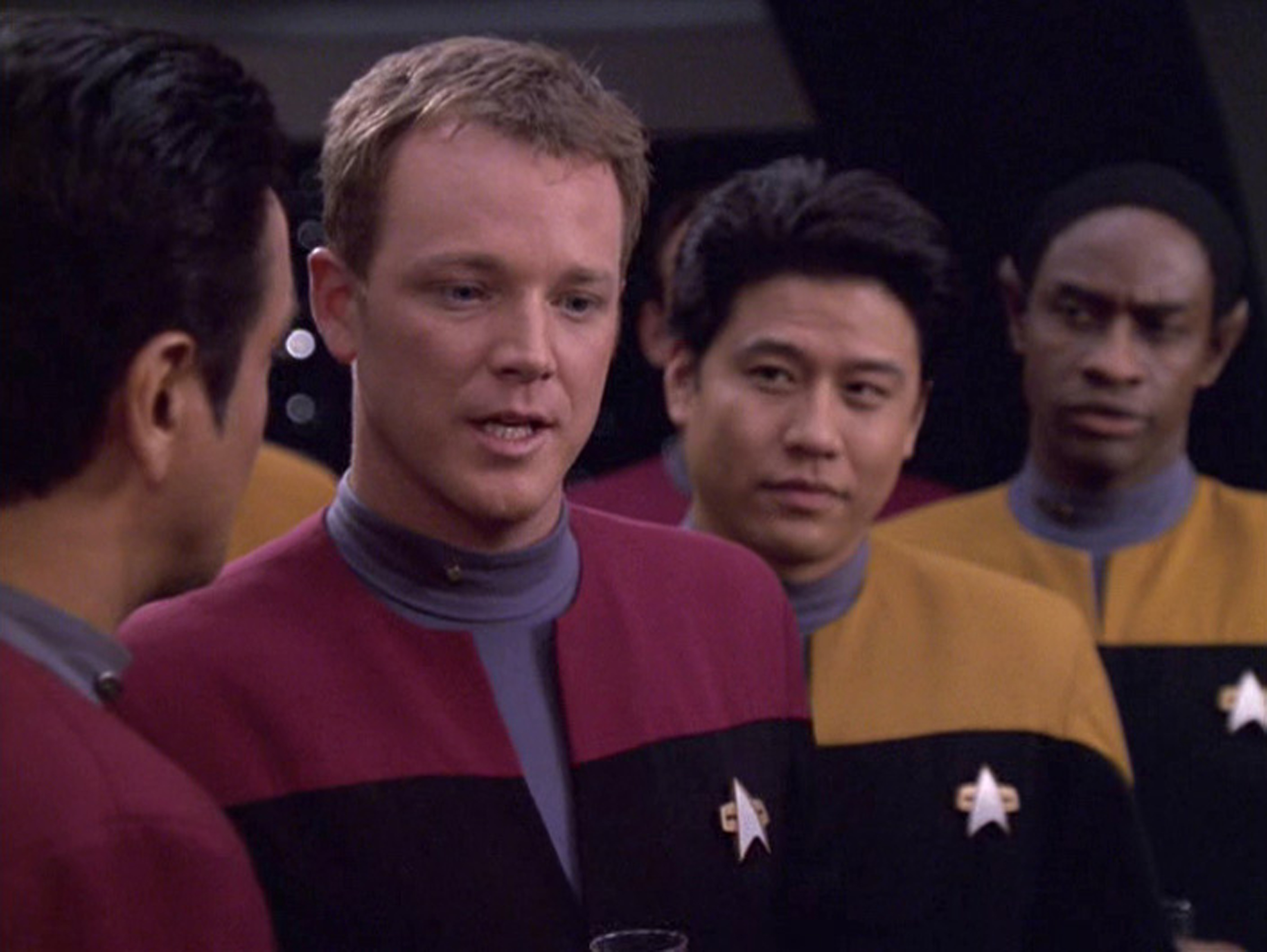 Still of Robert Beltran, Robert Duncan McNeill, Tim Russ and Garrett Wang in Star Trek: Voyager (1995)