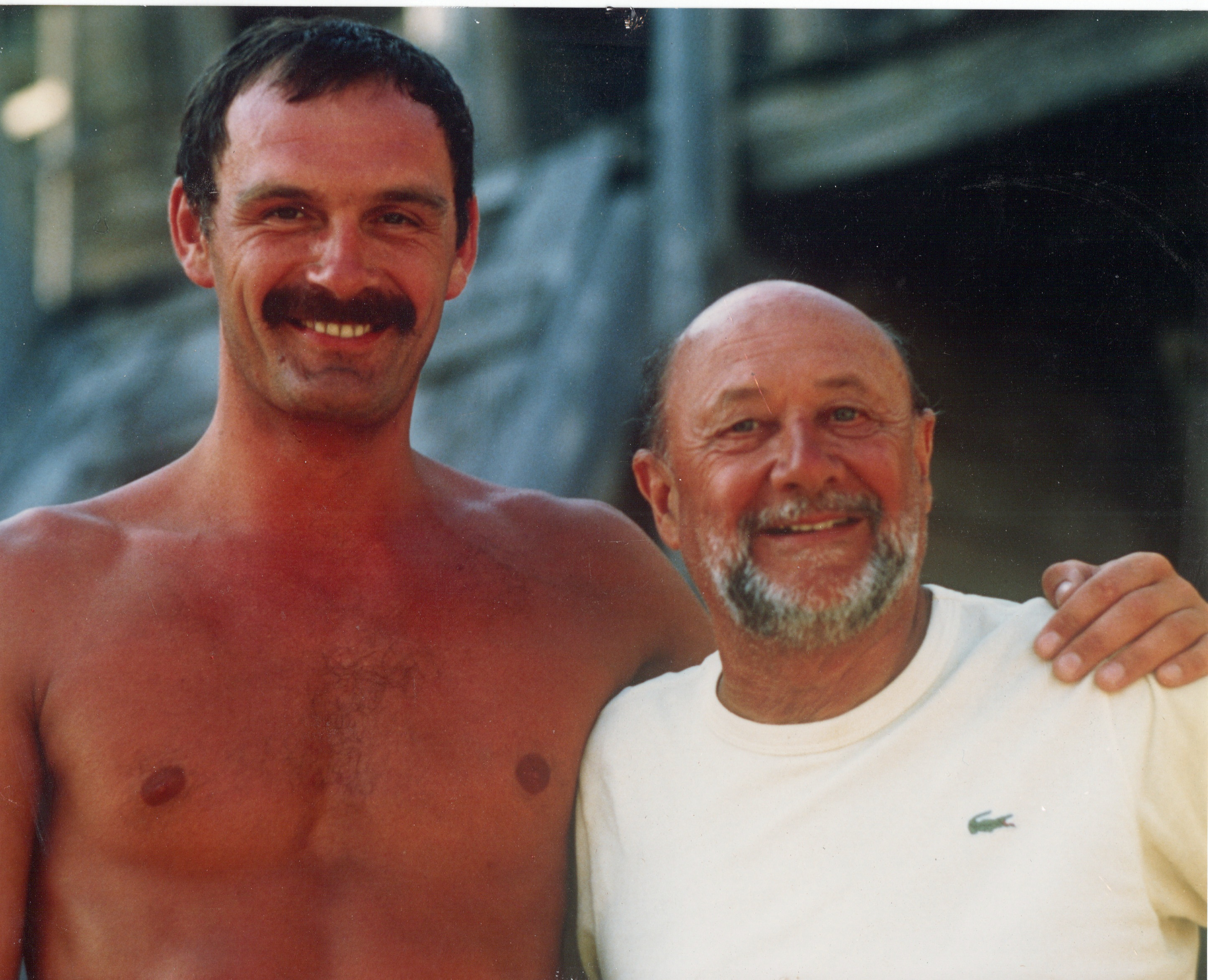 JSR with Donald Pleasence on location in Malta. Into the Darkness.