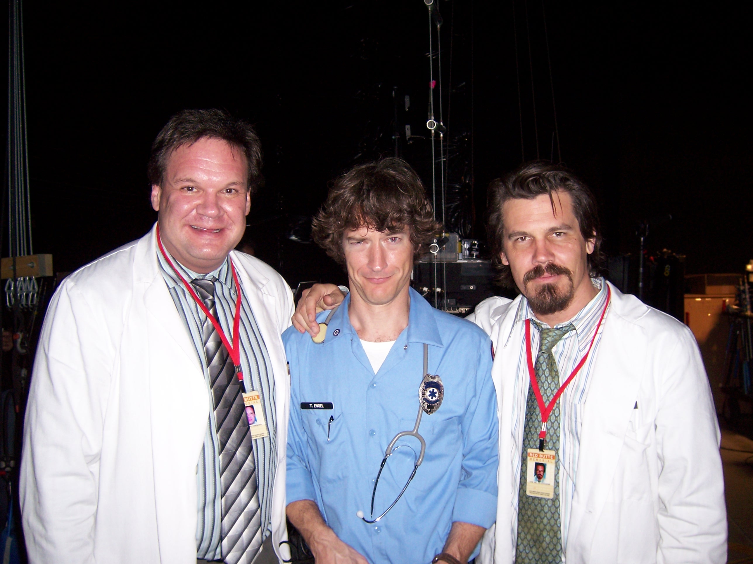 Dr. Felix Sabates, Tommy Nix, and Josh Brolin on the set of Grindhouse.