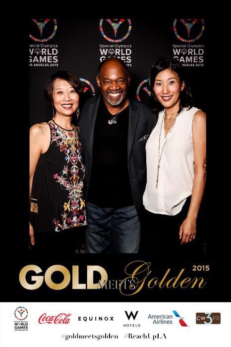Jeanne Sakata, Gregg Daniel, & Esther Chae at CW3PR's 2015 GOLD MEETS GOLDEN fundraiser for Special Olympics