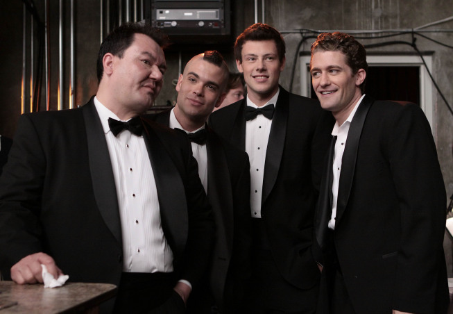 Still of Patrick Gallagher, Mark Salling, Matthew Morrison and Cory Monteith in Glee (2009)