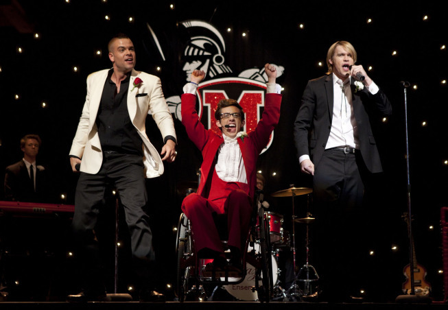 Still of Mark Salling, Kevin McHale and Chord Overstreet in Glee (2009)