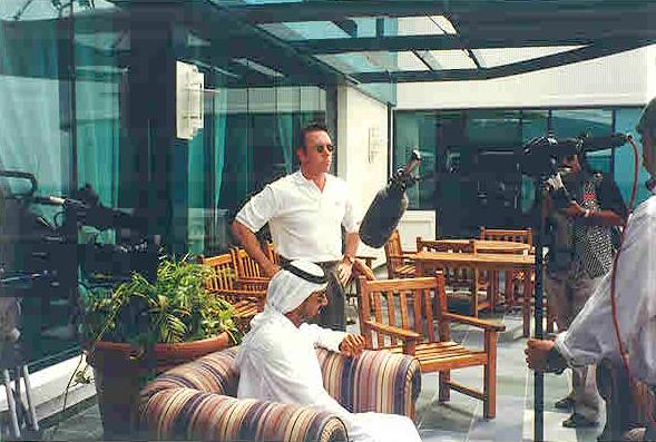 HH Sheikh Ahmed Bin Saeed Al Maktoum on location in Dubai with David Salzberg, Producer Celebrity Arabian Adventure 1997