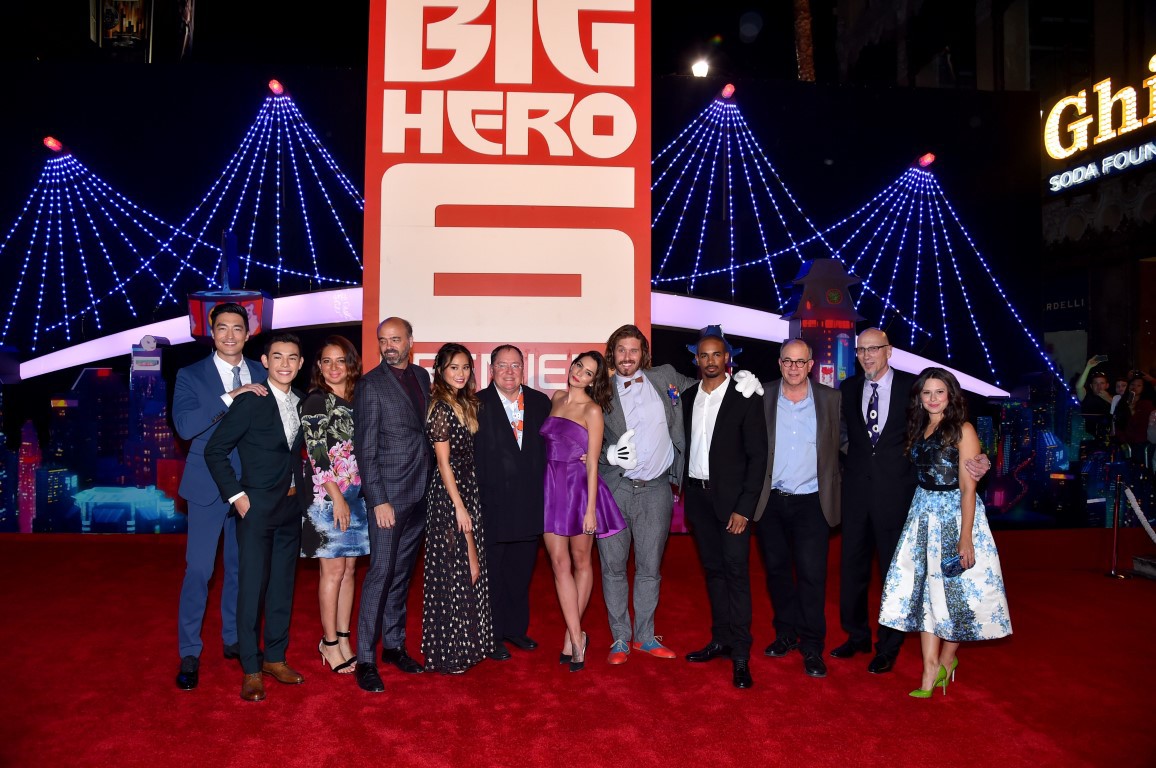 John Lasseter, Scott Adsit, Roy Conli, Maya Rudolph, David Sameth, Damon Wayans Jr., Genesis Rodriguez, Jamie Chung, Katie Lowes, Daniel Henney, T.J. Miller and Ryan Potter at event of Galingasis 6 (2014)