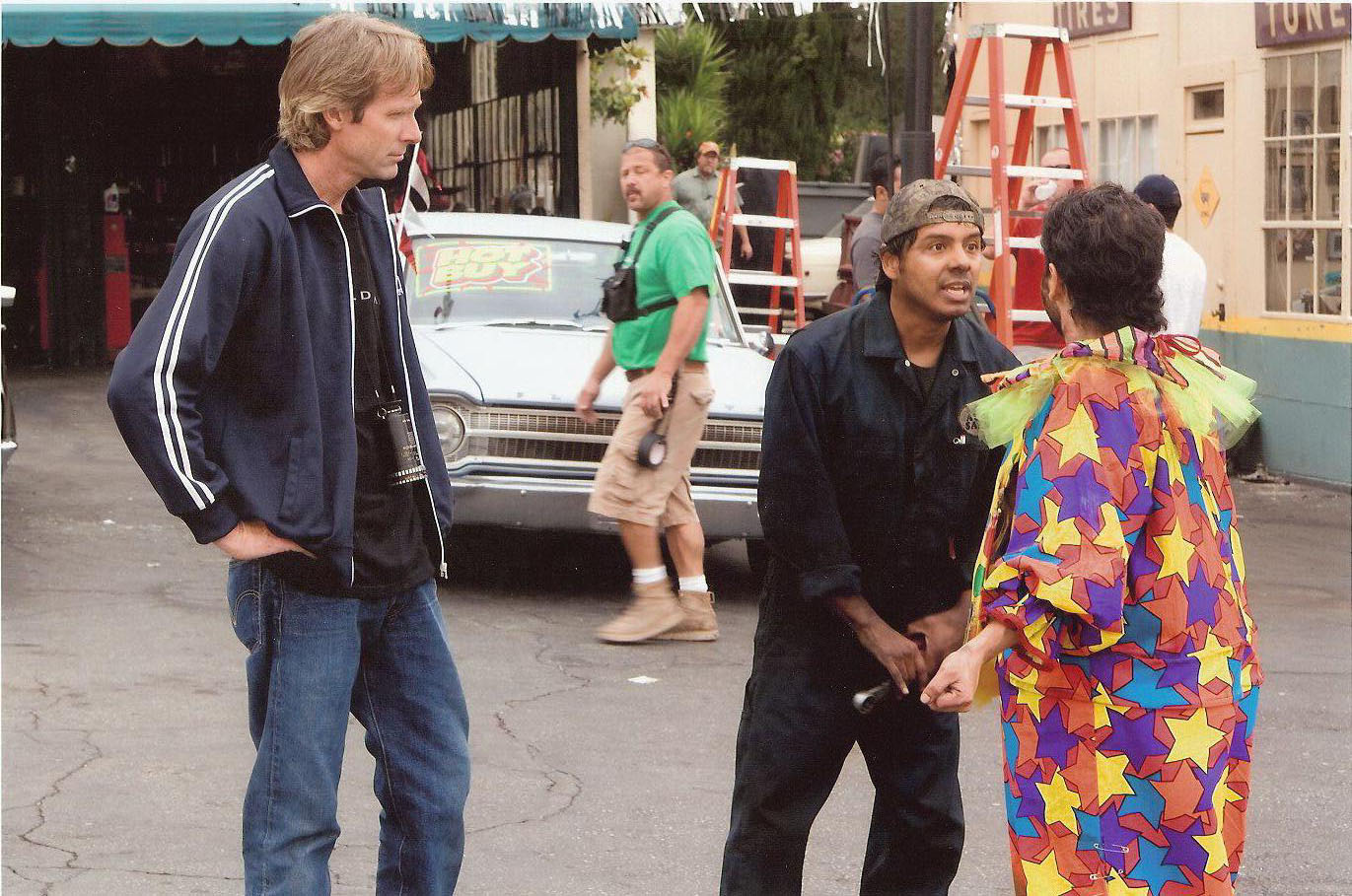 Johnny Sanchez, Michael Bay and Carlos Moreno on the set of Transformers