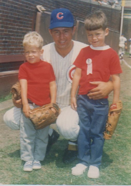 Jeff & Brother, Ron Jr., with Father Ron Santo at Wrigley Field in 1969.