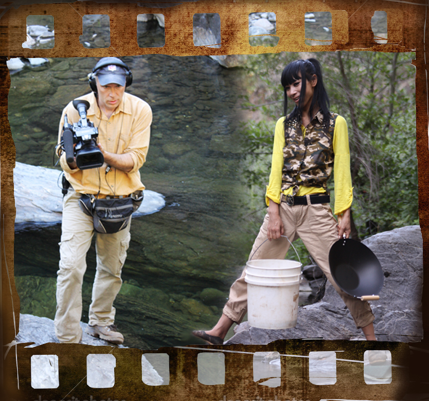 Producer Craig Santy directs Actress Bai Ling on the set of a 2013 action adventure television series.