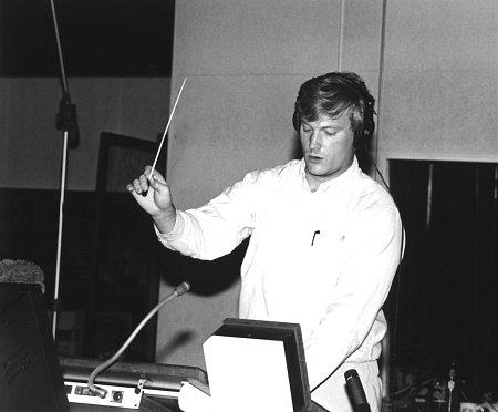 Composer Chris Saranec conducting the orchestra at the 20th-Century Fox Alfred Newman Scoring Stage, Hollywood