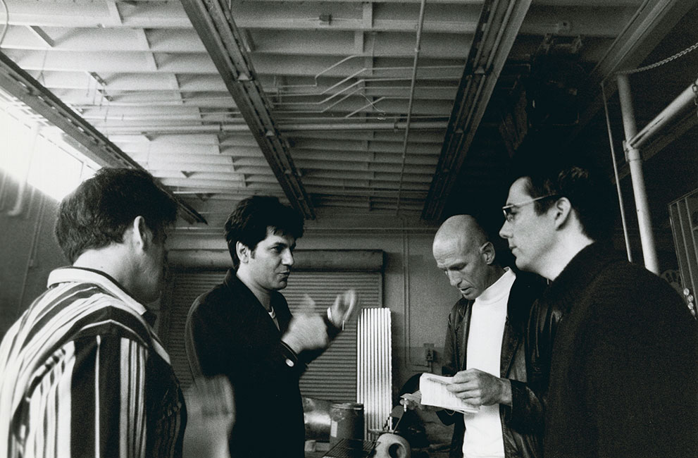 From left to right: VJ Foster, Hamlet Sarkissian, Cully Fredricksen and Adam Trese on the set of Camera Obscura.