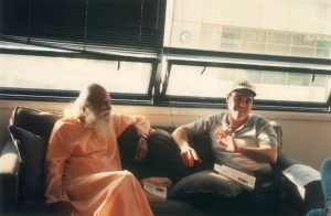 Sri Swami Satchidananda meeting with Academy Award winning Producer/Director, Oliver Stone in his Santa Monica Offices, 1998.