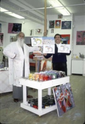 Sri Swami Satchidananda with famed pop Artist and devotee Peter Max.
