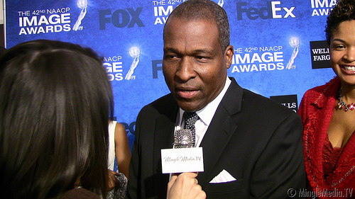 Actor Rodney Saulsberry being interviewed by Mingle Media TV at the NAACP Image Awards Nominees Luncheon at the Beverly Hills Hotel on February 12, 2011.
