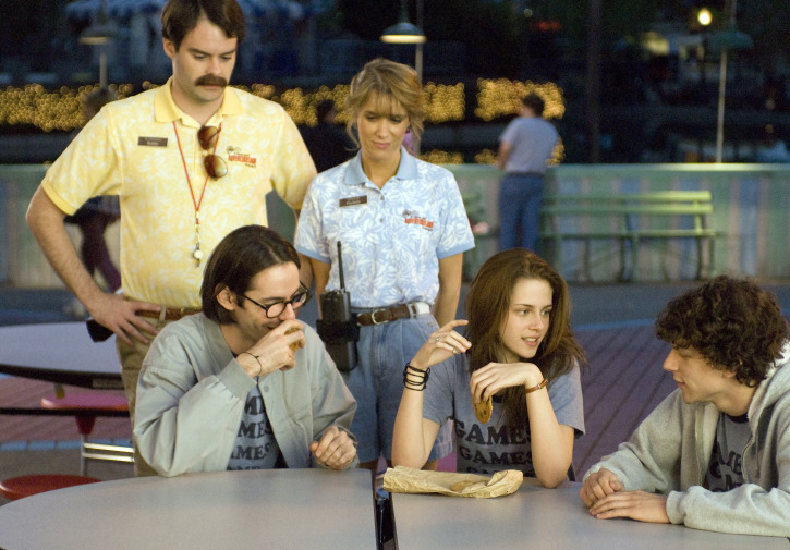 Still of Jesse Eisenberg, Bill Hader, Martin Starr, Kristen Stewart and Kristen Wiig in Adventureland (2009)