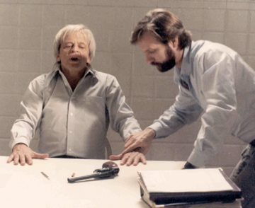 David Schmoeller and Klaus Kinski on the set of CRAWLSPACE, Rome, Italy, 1986