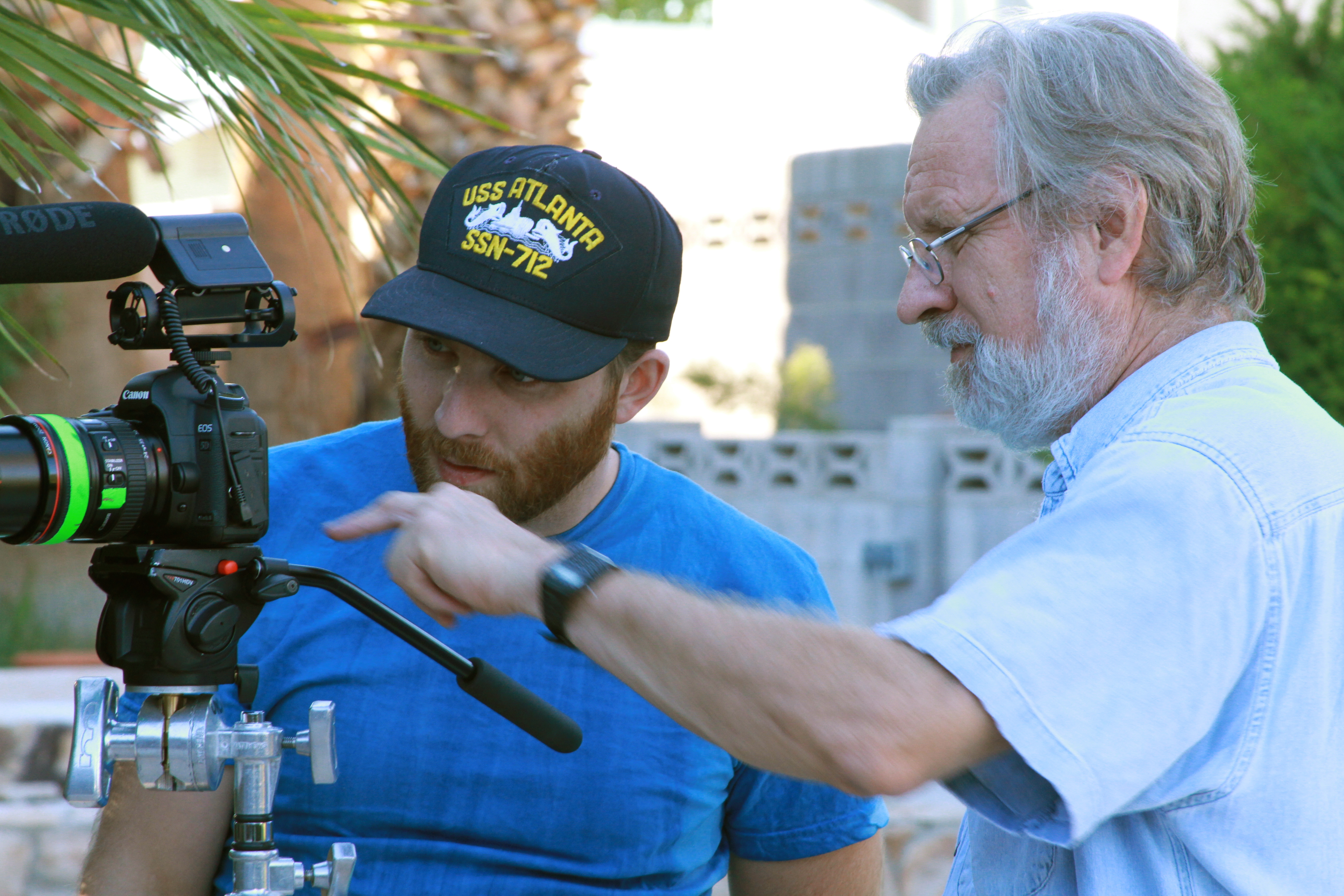 On the set of LITTLE MONSTERS: writer-director David Schmoeller with director of photography Craig Boydston, Las Vegas, 2011.
