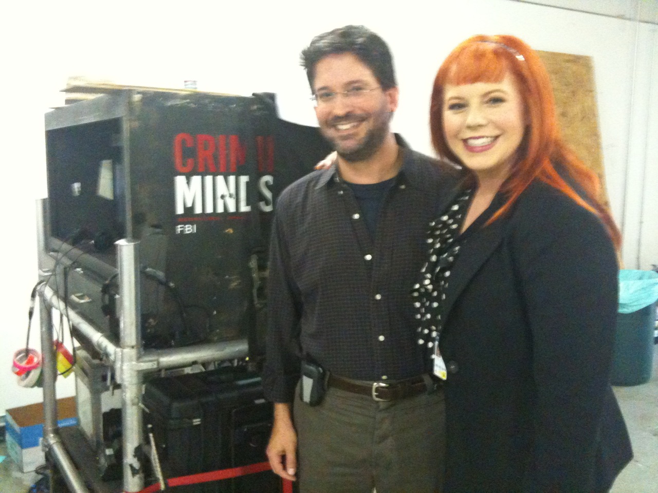 Kiff Scholl and Kirsten Vangsness on the set of Criminal Minds.