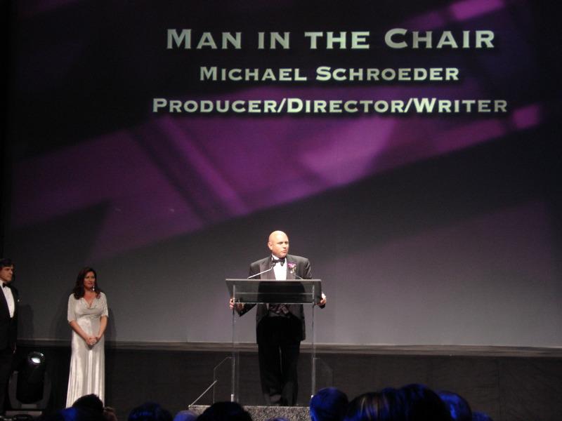 Michael Schroeder accepting 2007 Heartland Film Festival Crystal Heart Award for MAN IN THE CHAIR.