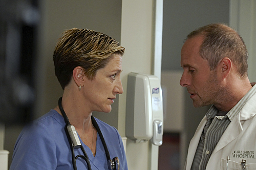 Still of Edie Falco and Paul Schulze in Nurse Jackie (2009)