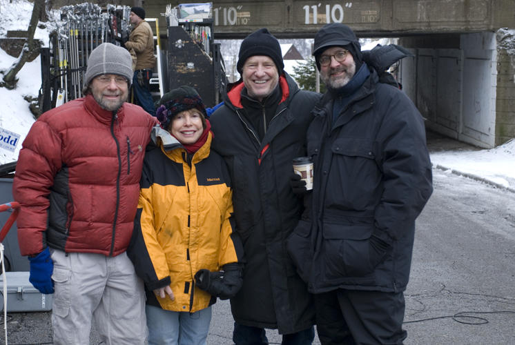 Steve Schwartz, Paula Mae Schwartz, Nick Wechsler and Rudd Simmons on the set of THE ROAD.