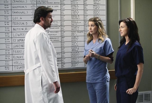 Still of Patrick Dempsey, Ellen Pompeo and Caterina Scorsone in Grei anatomija (2005)