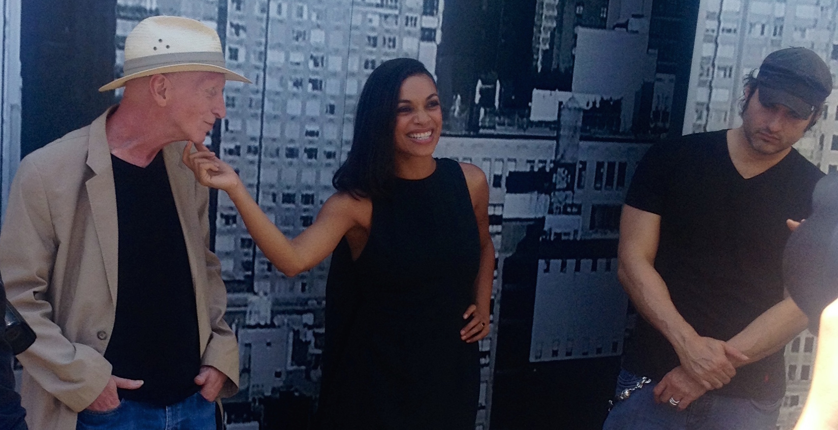 Frank Miller, Rosario Dawson, Robert Rodriquez at Sin City - A Dame To Kill For booth at Comic Con 2014 San Diego