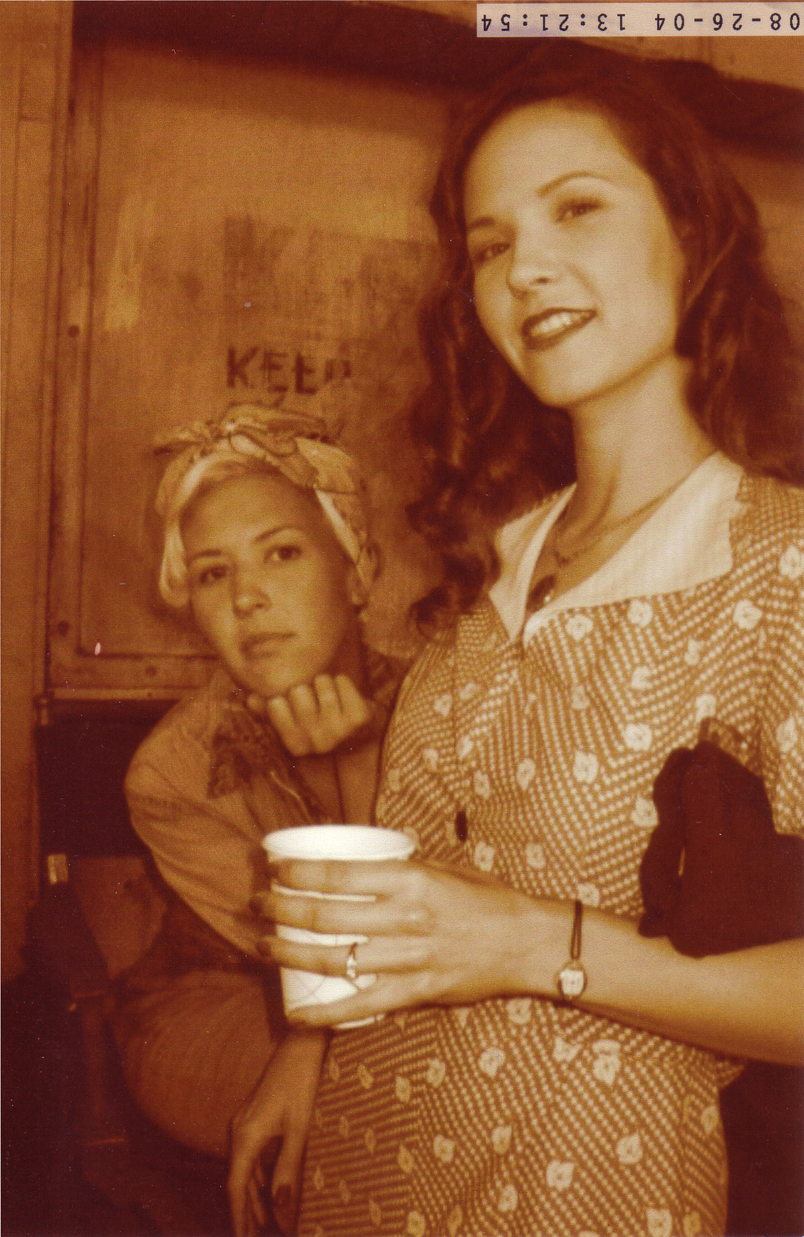 Stacey Scowley (left), on set during the filming of the 