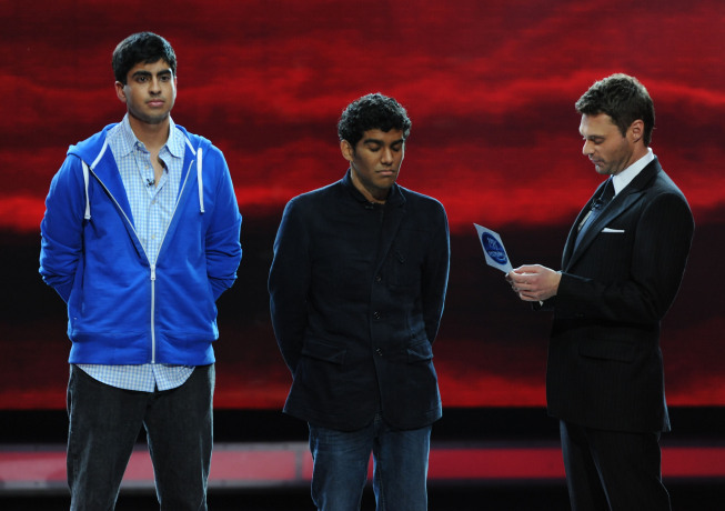 Still of Ryan Seacrest, Jorge Nuñez and Anoop Desai in American Idol: The Search for a Superstar (2002)