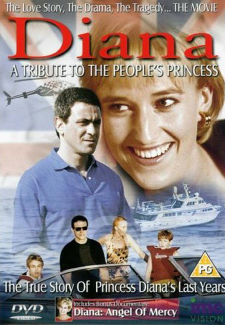 UK domestic DVD release poster depicting Princess Diana (Seccombe) Dodi Fayed (Jackos) and the Princes William (Sayers) and Harry (Jennings)