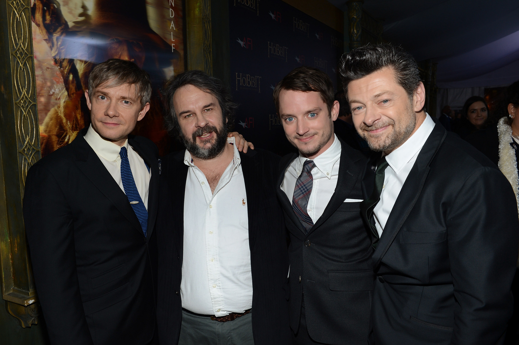 Elijah Wood, Peter Jackson, Martin Freeman and Andy Serkis at event of Hobitas: nelaukta kelione (2012)