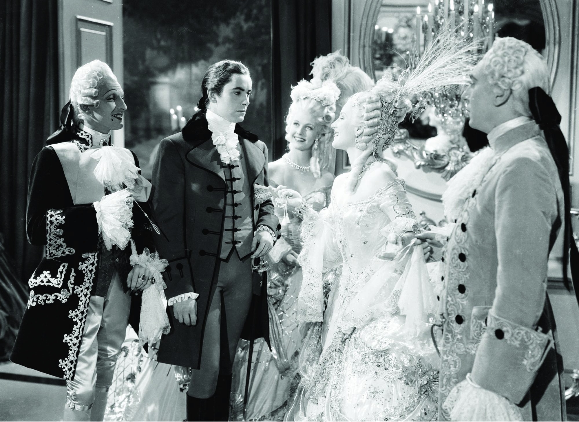 Still of Tyrone Power, Anita Louise, Joseph Schildkraut and Norma Shearer in Marie Antoinette (1938)