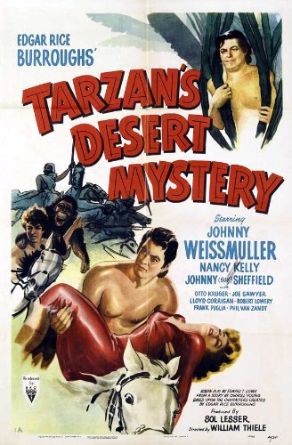 Nancy Kelly, Johnny Sheffield and Johnny Weissmuller in Tarzan's Desert Mystery (1943)