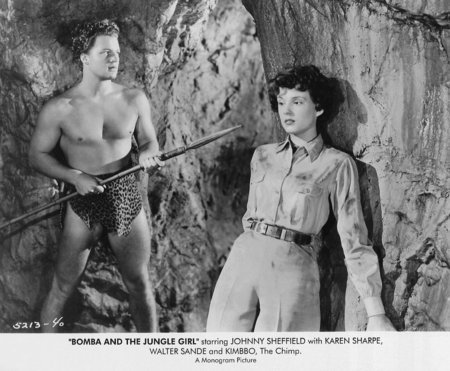 Karen Sharpe stars as the Jungle Girl and Johnny Sheffield as Bomba in 