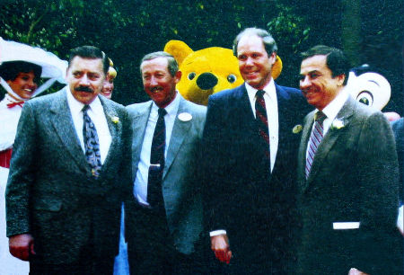 Photo taken October 18, 1990 - Disney Legends Awards, Walt Disney Studios, Burbank California. (left to right) Robert B. Sherman, Roy E. Disney, Michael Eisner, Richard M. Sherman