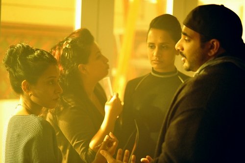 Tillotama Shome, Pia Shah, and Tanuj Chopra on the set of PIA