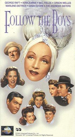 Marlene Dietrich, Orson Welles, W.C. Fields, Laverne Andrews, Maxene Andrews, Patty Andrews, George Raft, Dinah Shore, Vera Zorina and The Andrews Sisters in Follow the Boys (1944)