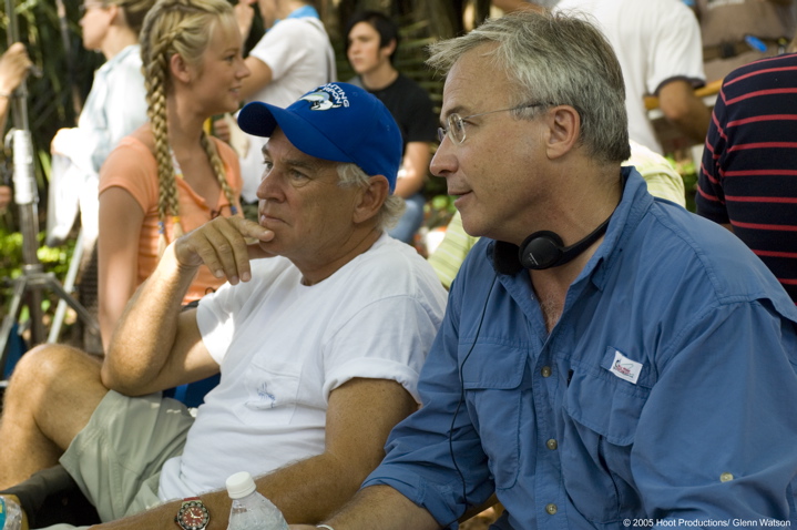 Producers Jimmy Buffet and Wil Shriner on the set of hoot