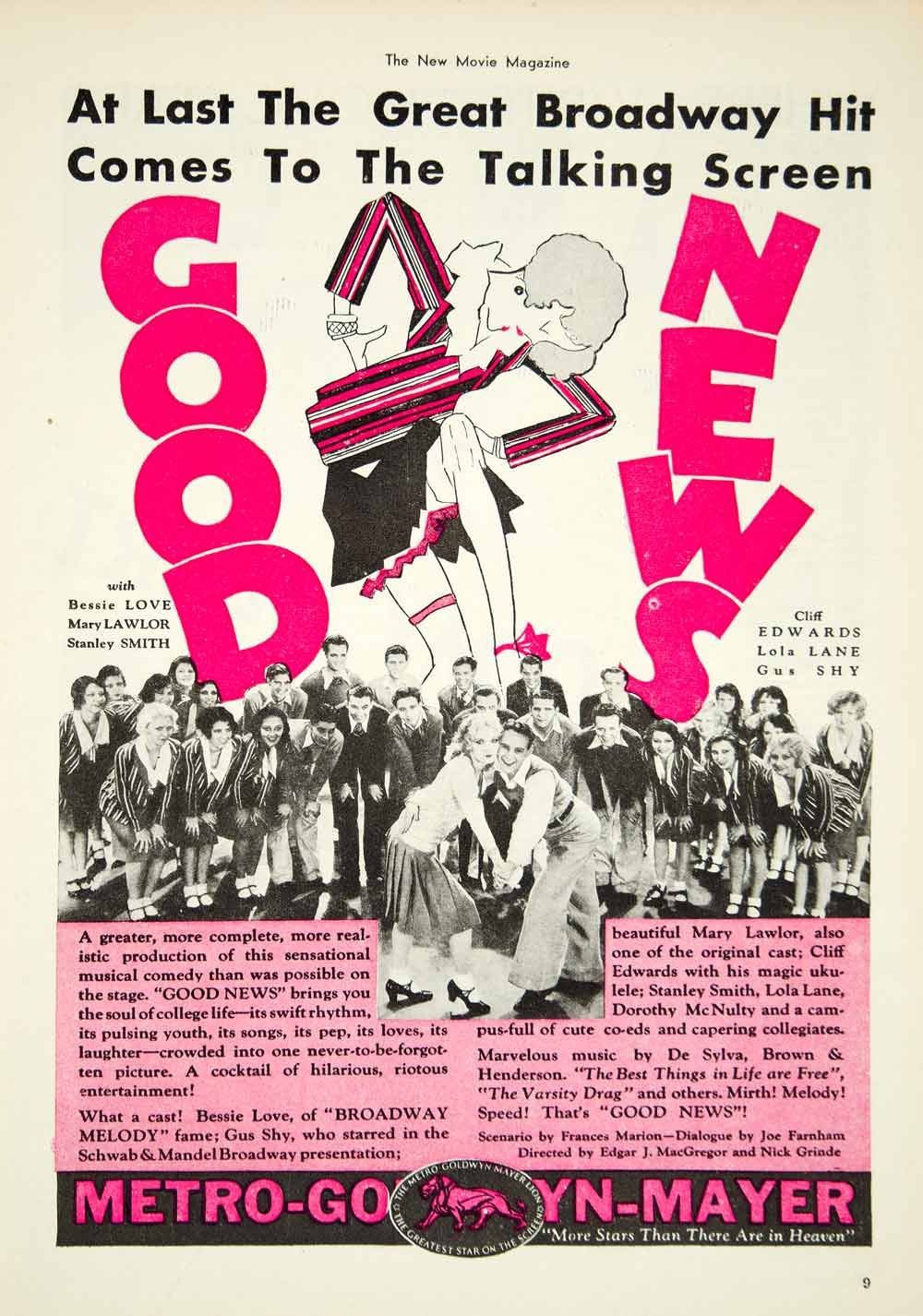 Ann Dvorak, Cliff Edwards, Lola Lane, Mary Lawlor, Bessie Love, Gus Shy, Penny Singleton and Stanley Smith in Good News (1930)