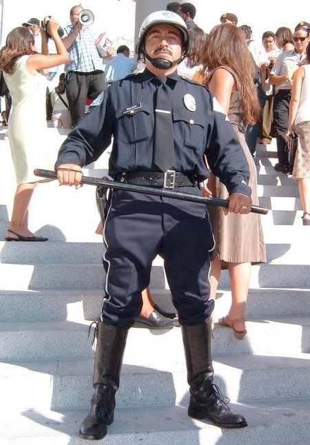 LOS ANGELES, - JULY 31: Actor/character as a Metropolitan Los Angeles Police Motorcycle Police Officer is seen filming on HBO film 