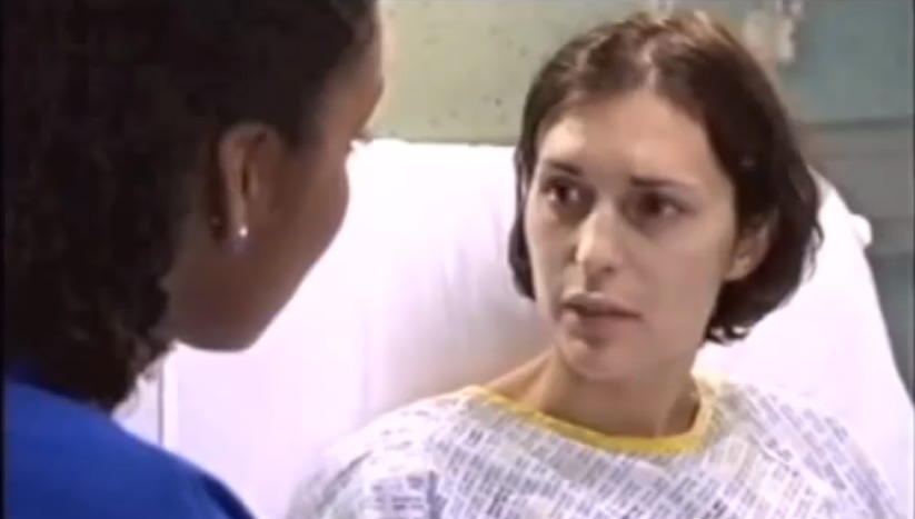 Still from Casualty-Hearts and Minds (Season 16, Episode 30). Catherine as Michelle Lambert, with Adjoa Andoh.
