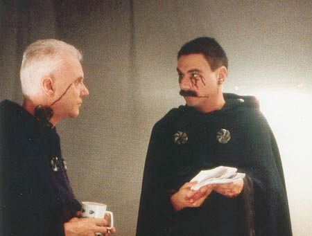 Malcolm McDowell and Robert Sigl during the shooting of LEXX:THE DARK ZONE.
