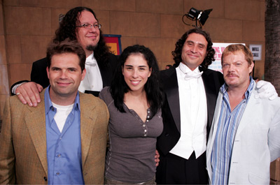 Dana Gould, Eddie Izzard, Penn Jillette, Paul Provenza and Sarah Silverman at event of The Aristocrats (2005)