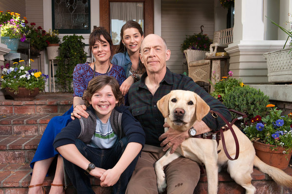 Still of Parker Posey, J.K. Simmons, Eli Baker and Ava Deluca-Verley in Growing Up Fisher (2014)