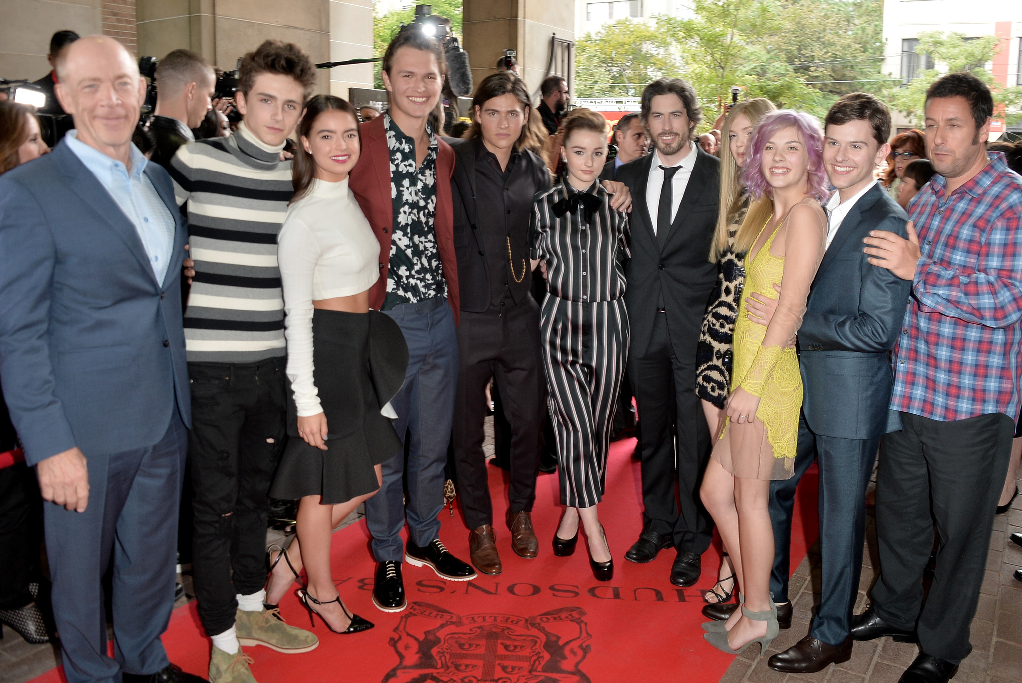 Adam Sandler, Jason Reitman, J.K. Simmons, Olivia Crocicchia, Travis Tope, Kaitlyn Dever, Will Peltz, Elena Kampouris and Ansel Elgort at event of Men, Women & Children (2014)