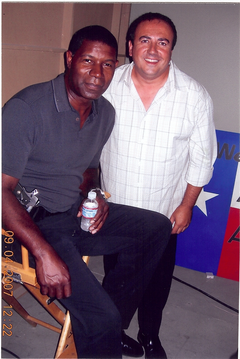 Phillipe with Dennis Haysbert on the set of 