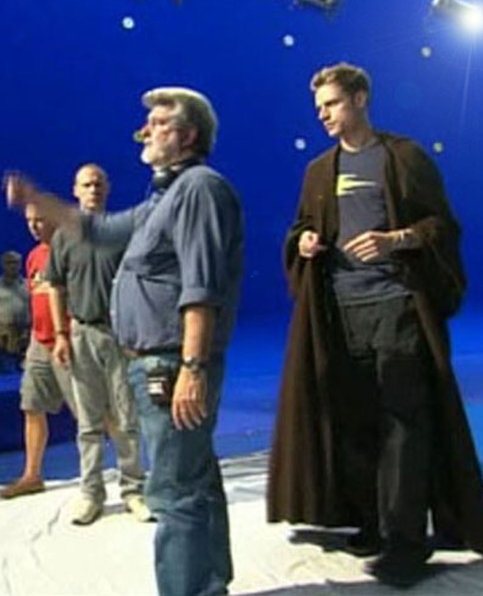 Lucas and Simpson on the set of Revenge of the Sith