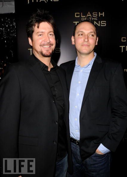 Aaron and Clash of the Titans director Louis Leterrier at the Red Carpet premiere