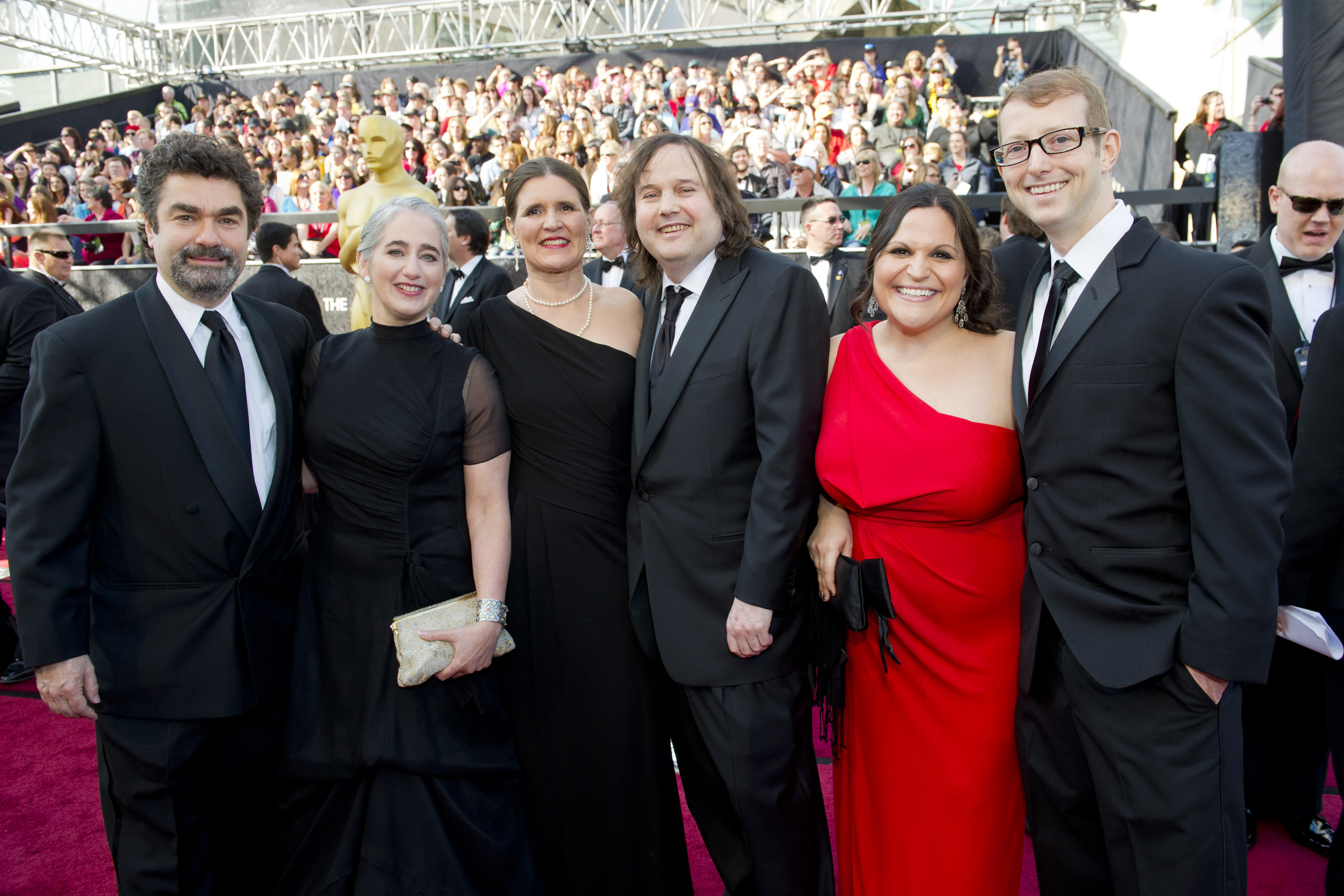 Joe Berlinger and Bruce Sinofsky, the Paradise Lost Trilogy filmmakers, attend the 2012 Academy Awards with their wives and Jason Baldwin, one of the three freed West Memphis Three.